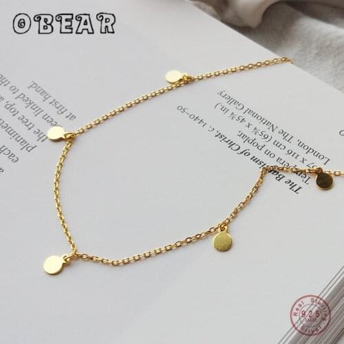 OBEAR 100% 925 Sterling Silver Minimalist Geometric Bright Disc Choker Necklace For Fashion Women Boho Jewelry Gift