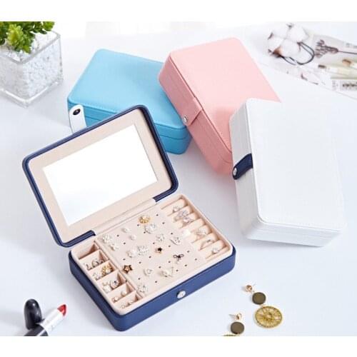 Portable Travel pu leather jewelry box Princess jewelery storage box High quality 4 color jewelry casket Gift box for woman