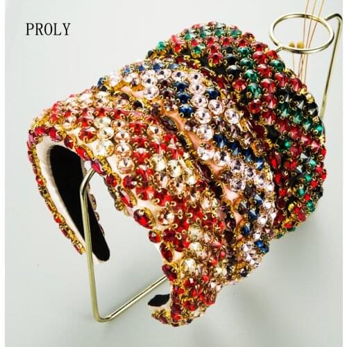 PROLY New Fashion Women Hairband Baroque Crystal Beads Headband Wide Side Full Crystal Bridal Hair Accessories