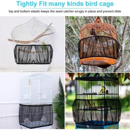 Dustproof Birdcage Cover Nylon Mesh Bird Cage Cover Shell Skirt Net Seed Catcher Guard Airy Mesh Net Parrot Pet Bird Cage Cover