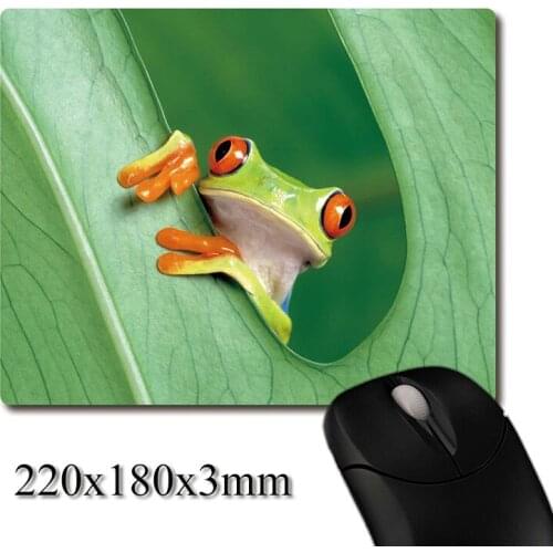 Frog stretched out the head from tree leaf printed Heavy weaving anti-slip rubber pad office mouse pad Coaster Party favor gifts