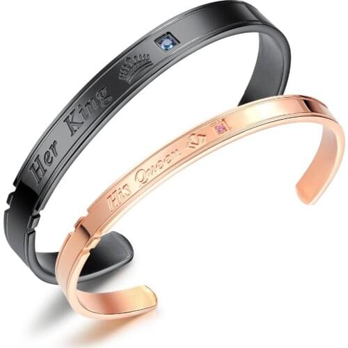 Romantic Stainless Steel open Bangle Bracelet For lovers inlay Cubic Zirconia Rose Gold Color Cuff Jewelry Valentines Day Gift