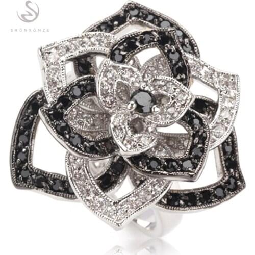 Fleure Esme Luxury vintage Wedding rings Jewelry for women White and Blcak Cubic Zirconia Rhodium Plated R920 size 6-10 11 12 13