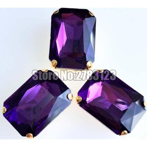 Factory sales deep purple Gold bottom Rectangle eight square AAA+ Glass Crystal sew on claw rhinestones,diy/Clothing accessories