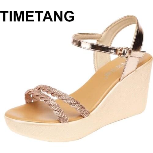 TIMETANG Gold High Heel Wedge Sandals Women Summer New Platform Open Toe Women Shoes Summer