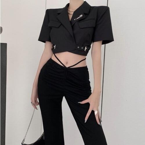 High Street Two Piece Set Women Crop Top Sexy Lace-up Blazer Coat + High Waist Pants Suit Sets 2021 Autumn Fashion 2 Piece Sets