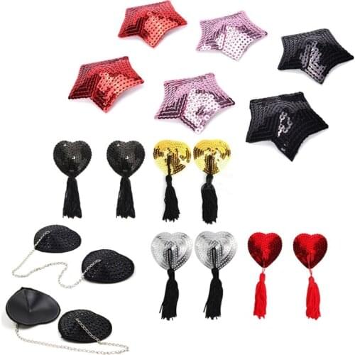 1Pair Sexy Bra Pads Heart Shape Chain Rhinestone Nipple Cover Women Reusable Breast Wear Silicone Nipple Pasties Stickers
