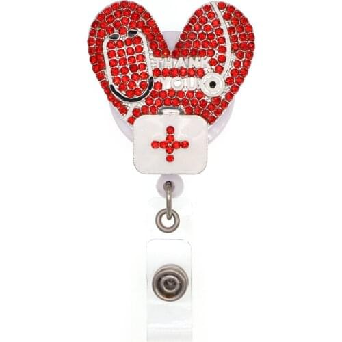 10pcs/lot Thanksgiving Medical Nurse Red Heart Stethoscope Retractable Badge Holder Pull Reel Thank You Nurse