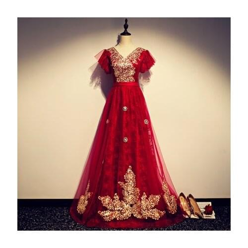 100%real red butterfly sleeve long dress gown medieval dress Renaissance gown Sissi princess Cosplay Victorian/Marie Belle Ball