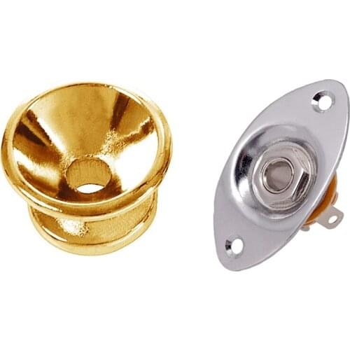 2 x Electric Acoustic Guitar Bass Strap Button with Oval Indented Jack Output Plate Jackplate and Socket