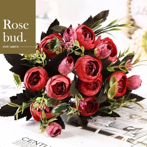 8 Head Silk Rose Camellia Artificial Flowers Small Peony Bouquet Wedding Decoration Faux Fake Flowers Vase For Home Decor