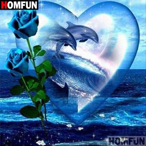 HOMFUN 5D DIY Diamond Painting Full Square/Round Drill "Flower dolphin" 3D Embroidery Cross Stitch gift Home Decor A00596