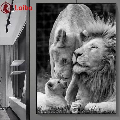 DIY Diamond Painting Black and white animal art, lion family Full Square Diamond sale Cross Stitch sets Mosaic Handmade Gift