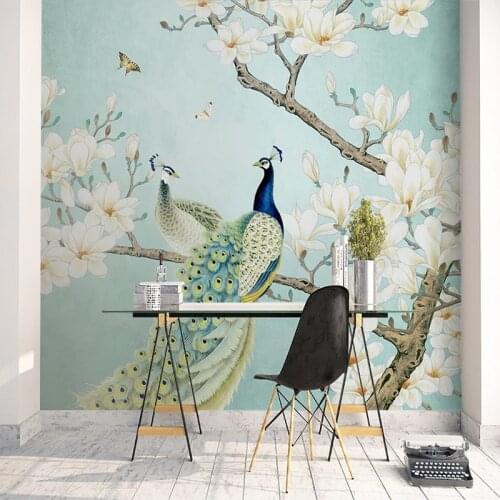 Chinese Style 3D Peacock Flowers And Birds Large Mural Custom Photo Wallpaper Living Room Bedroom Dining Room Wall Decoration