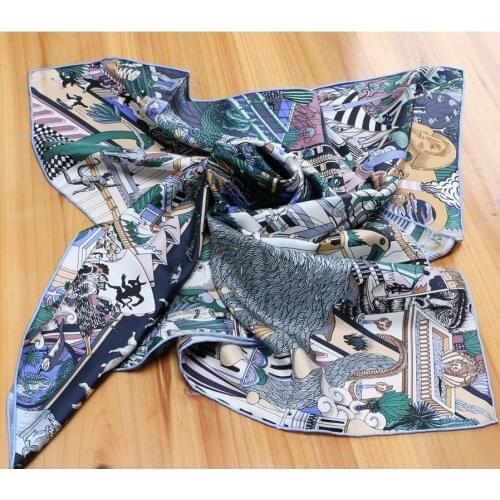 35" Large Square 100% Silk Scarf Shawl Foulard Women Spring Neckerchief Bandana