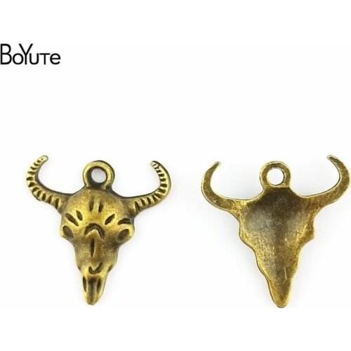 BoYuTe (50 Pieces/Lot) 22*20MM Antique Bronze Plated Bull Head Tauren Pendant Bracelet Necklace Jewelry Making Handmade Diy