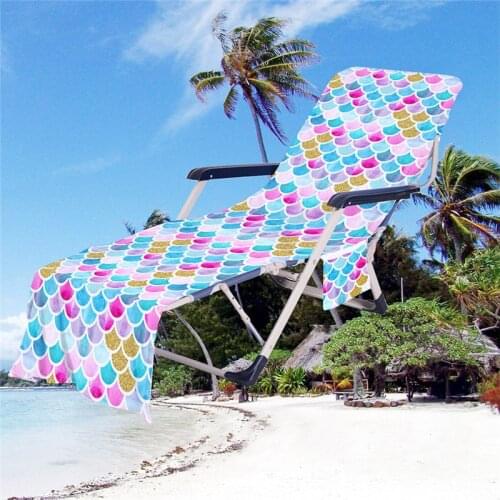 Mermaid Scales Pattern Beach Chair Cover with Pocket Soft Microfiber Sunbathing Folding Chair Cover Lazy Recliner Beach Towel