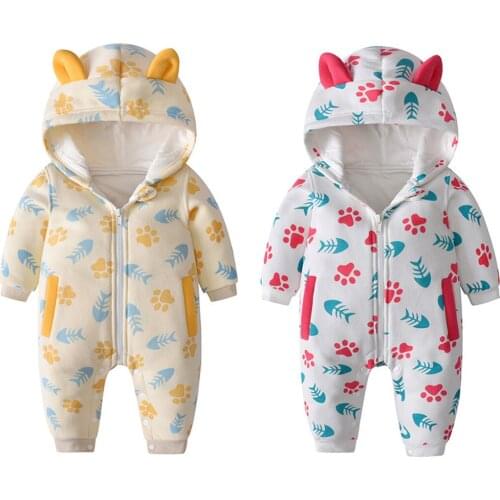 Autumn And Winter Jumpsuit Baby Thickening And Down Jacket Cotton Children Boys And Girls Hooded Suit Snow Suit Overalls 2021new