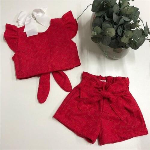 Childrens Clothing Set Jacquard Flying Sleeve Backless T-shirt and Shorts Child Two-piece Suit for Photography Birthday Party