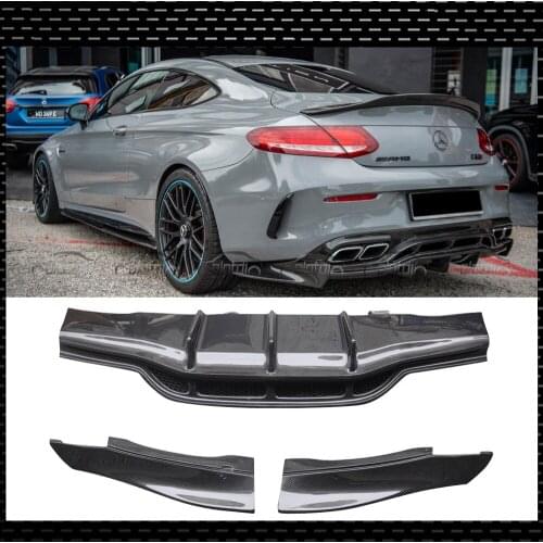 3PCS/SET Carbon Fiber Rear Bumper Diffuser Lower Spoiler Lip For Mercedes Benz W205 C63 14-18