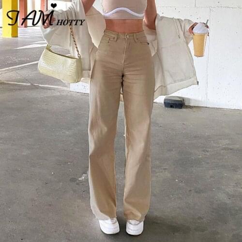 Wide Leg Khaki Cargo Mom Jeans Women Classic High Waist Baggy Straight Casual Pants Aesthetic Vintage Denim Trousers Iamhotty