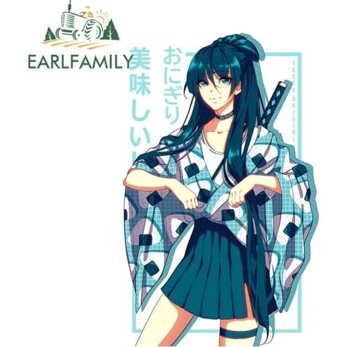 EARLFAMILY 13cm x 8.3cm for Anime Girl With Katana Car Sticker Waterproof Graffiti Decal Personality Auto Windshield Decoration