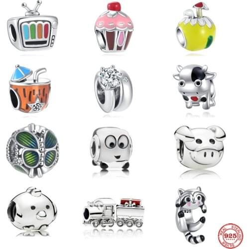 Hot Sale European Cake Coconut milk Pig Bird Diy Beads Fit Original Pandora Charms Silver 925 Bracelet Jewelry Women Accessories