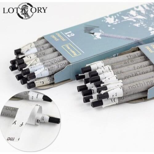 Lotory 12Pcs/set Pull Line Charcoal Pencil Soft/Medium Drawing Pencils Carbon Sketch Pencil Free Cuttting Art Supplies Staionery