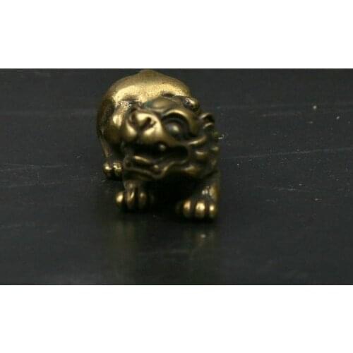 42MM China Bronze Lovable Animal Pi Xiu Unicorn Beast Lion Statue Small Statuary