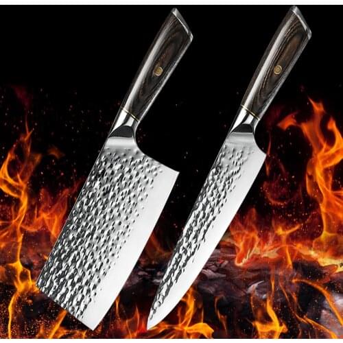 Forged Chinese Kitchen Knife 7 Inch 8 inch Cleaver Cutter Knife Stainless Steel Full Tang Chef Butcher Chopper Meat Santoku Tool