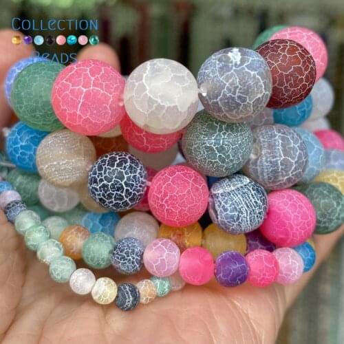 Natural Multicolor Frost Cracked Agates Loose Round Beads For Jewelry Making 4-10 MM DIY Bracelets Accessories 15" Wholesale