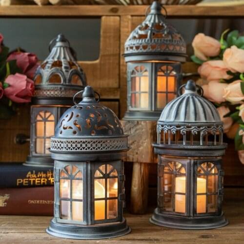 Moroccan Candle Holder Metal Vintage Glass Black Romantic Dinner Candelabros Hanging Chandelier Bougeoir Home Decoration MM60ZT