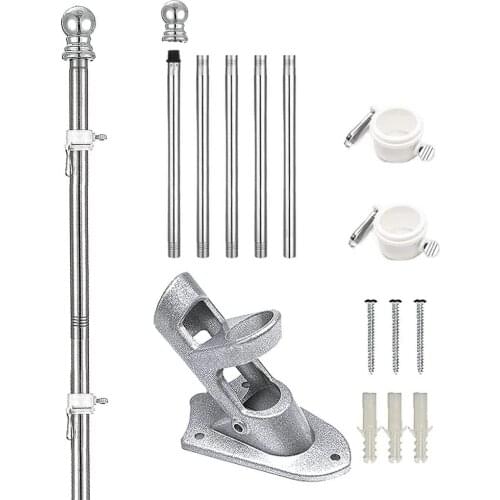 5 Sections 6ft Flag Pole Kit Flagpole Guide Banner Flag Pole Set Easy To Install Disassemble Wall Mount Flagpole With Bracket