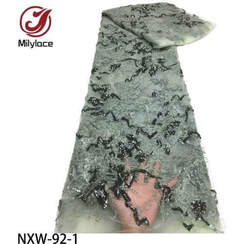 Latest African Lace Fabric Embroidery French Mesh Sequins Lace Fabric High Quality Nigerian Tulle Lace for Party NXW-92