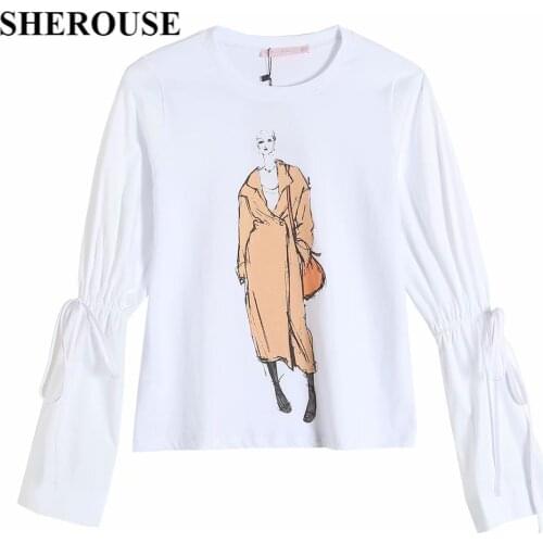 2021 New Spring Women Tops Girl Print O-Neck Long Sleeve T-Shirt Chic Lady Fashion Casual Women Clothes