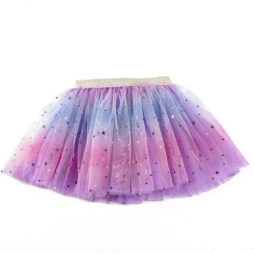 New European and American childrens skirts childrens rainbow five-pointed star net yarn short skirts girls princess skirts