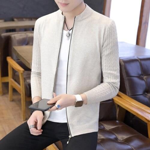 Solid Color Cardigan Sweater Coat Korean Version of the SLIM Mens Sweater Stand Collar Jumpers Mens Clothing Tide