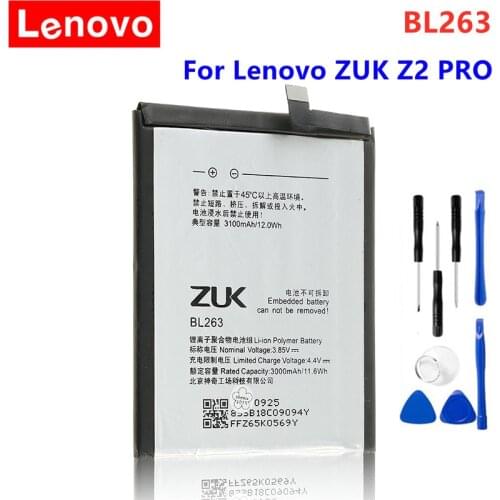 Lenovo Original Battery BL263 3100mAh For Lenovo ZUK Z2 PRO Z2pro 100% Real Phone Replacement Battery + Free Tools