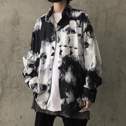 Tie Dye Hip Hop Shirts Men Cool Oversized Shirts Homme Japanese Mens Shirts Autumn Gothic Shirt Girl Punk Oversize Blouse Shirt