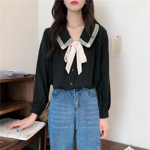 Bow Doll Collar Large Size Loose Chiffon Long Sleeve Top Spring Autumn Blouse Women Blusas Ropa De Mujer