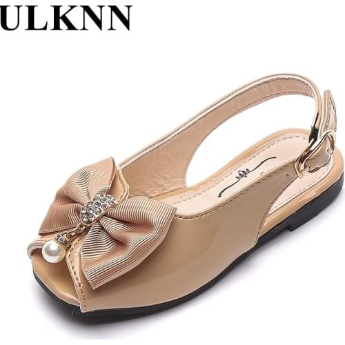 ULKNN 2021 Summer Princess Sandals For Girls Children Kids Spring Footwears Casual Bow Solid Color Shoes Baby Soft Flats 21-30