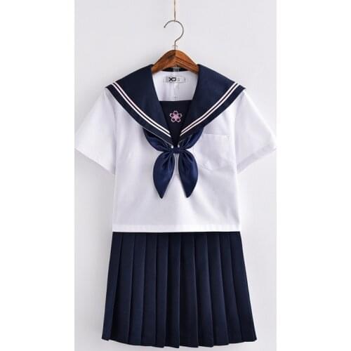 Jk School Uniforms For Girls Pink Cherry Blossom Embroidery Student Suit Short Sleeve Japanese Women College Sailors Uniform XXl