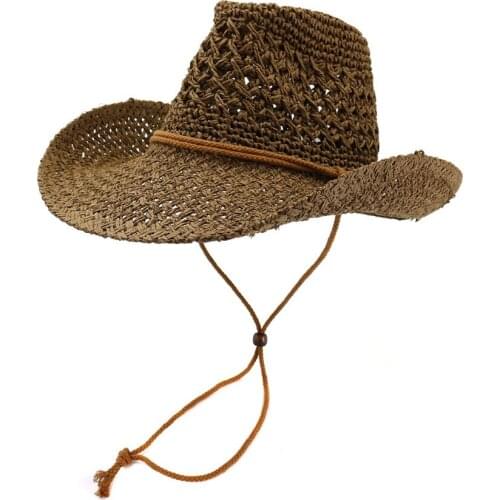 Sun Hat Women Summer Cowboy Panama Straw Beach Wide Brim String Breathable Outdoor Cap Accessory For Lady