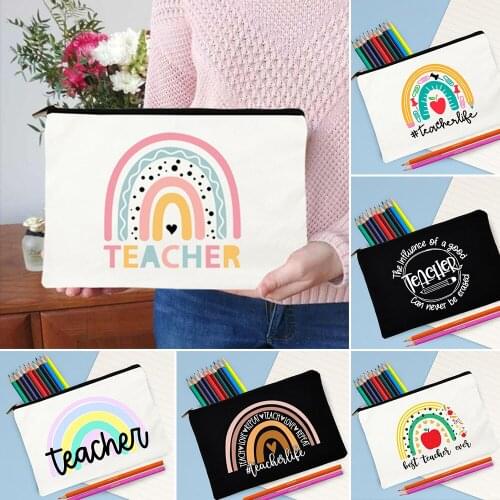 Teacher Rainbow Print Makeup Bags Womens Travel Eco High Capacity Learn Supplies Organizer Storage Cosmetic Bag Teachers Gifts