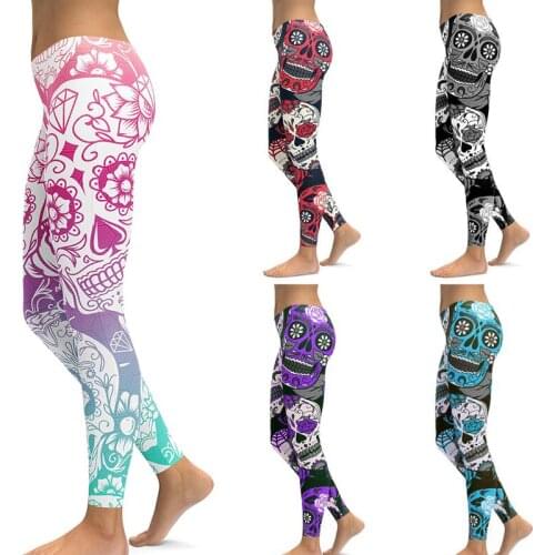 2020 Home Party Cacual Women Color Skull Print Leggings Femme Casual Outdoor Skinny Rose Elastic Push Up Leging