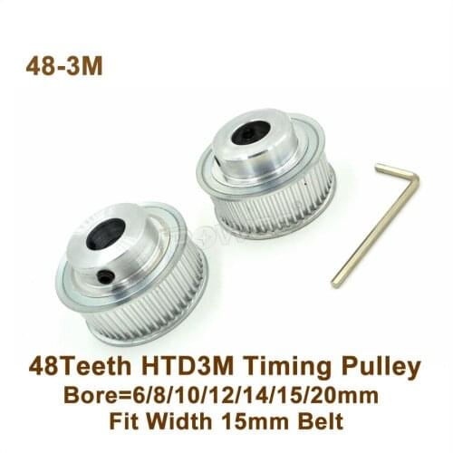 POWGE 48 Teeth 3M Timing Pulley Bore6/8/10/12/14/15/20mm Fit W=15mm 3M Synchronous Belt 48T 48Teeth HTD3M Pulley Cutting