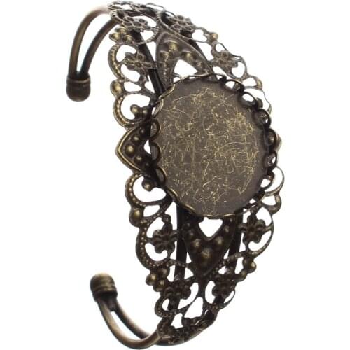 1PCs Vintage Antique Bronze Filigree Cabochon Setting Bangles Bangle Blank Tray Bezel Setting Base For 25mm Diy Bracelet