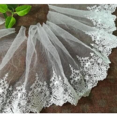1Yards Embroidery Lace Fabric White Laces Wedding Dress 16cm Mesh Lace Ribbon Sewing Accessories Trimmings Guipure Crafts FR18