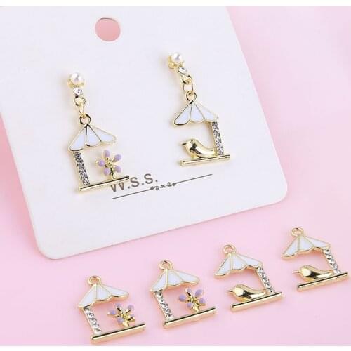 10pcs/pack House Bird Folwer Enamel Charms For Jewelry Earring Bracelets DIY Jewelry Making Golden Base