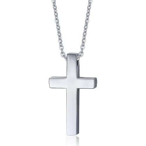 2021 Fashionable And Simple Accessories Stainless Steel Cross With Lettering Pendant Necklace Suitable For Women And Men